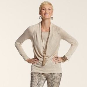 Chico’s Gold Lurex Cowel Neck L/S Sweater